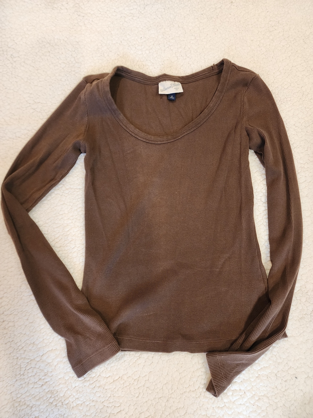 Universal Thread Brown Ribbed Scoop Neck Long Sleeve Top